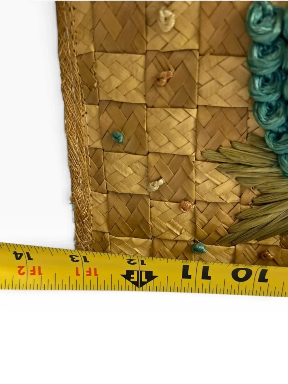 Vintage Woven Raffia Straw Floral Picnic Bag